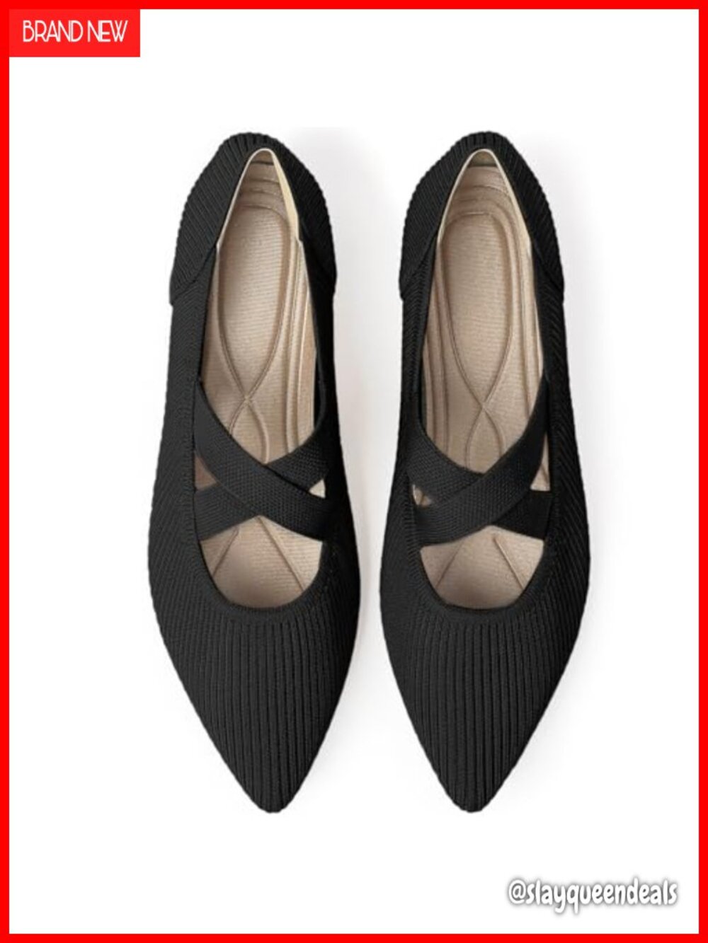 Women's Knit Ballet Flats Pointed Toe Slip-On Comfortable Dressy Work Shoes